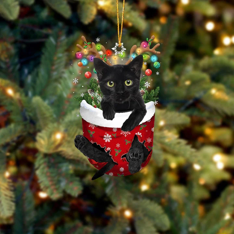 VigorDaily Black Cat In Snow Pocket Christmas Ornament SP045