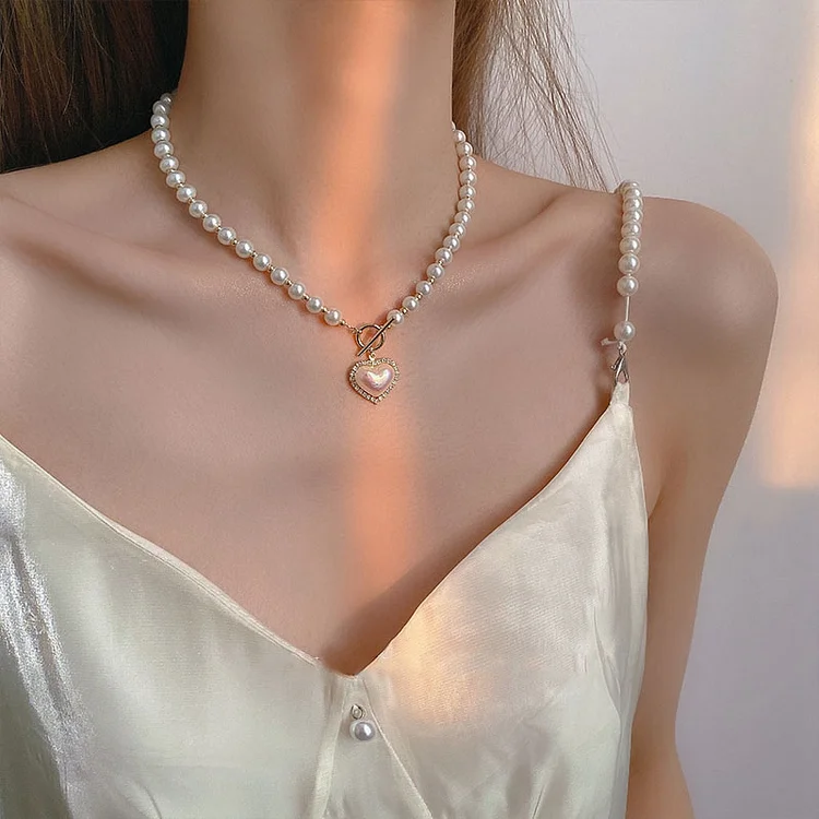 Elegant Pearl Shell Heart Necklace