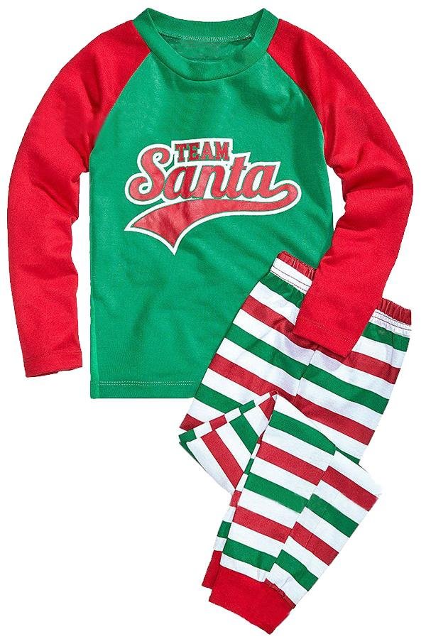Kids Stripe Santa Printed Christmas Family Pajama Set Light Green - Shop Trendy Women's Clothing | LoverChic