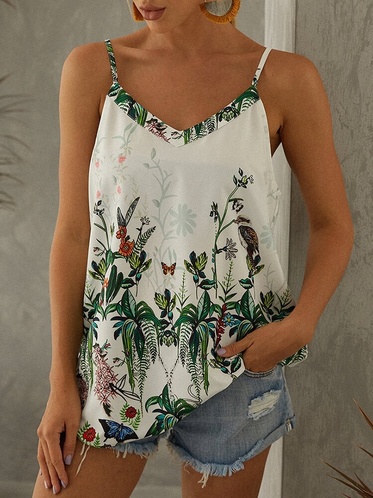 Women Floral Print V neck Cami Top P1690522