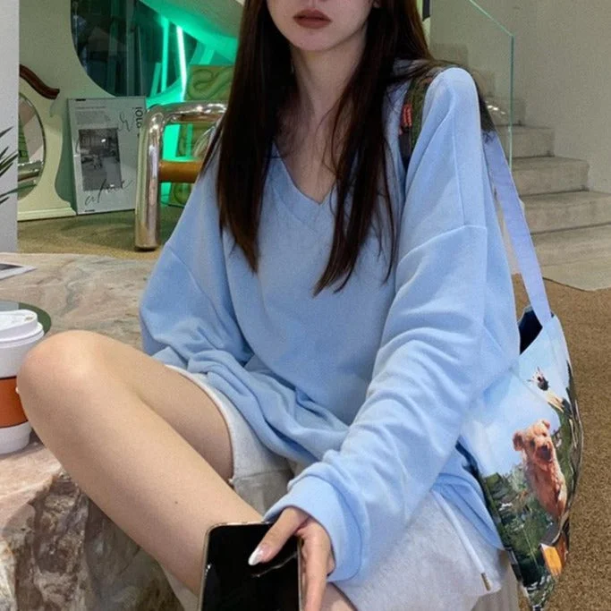 Korean Fashion V-neck Long-sleeved Shirt TK001