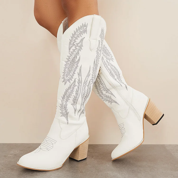NEW! The Stitch Detail Embroidered Design Side Zipper Boots