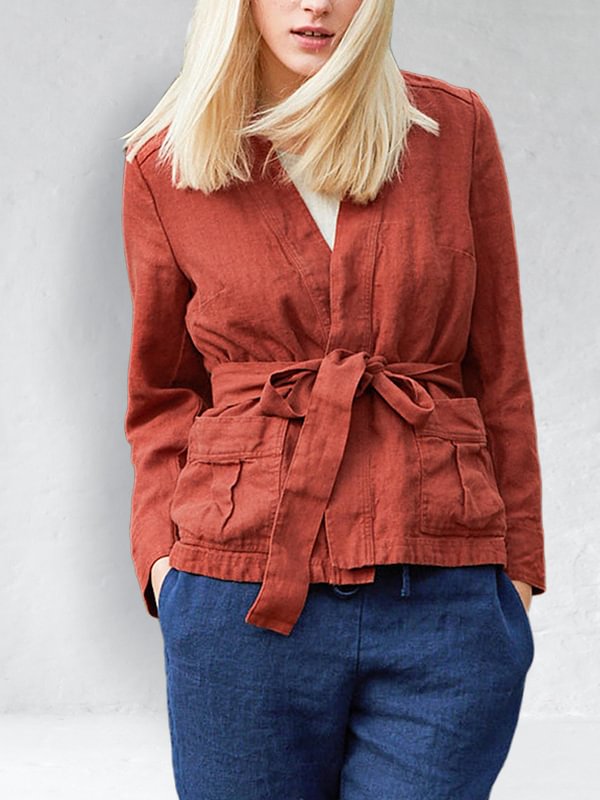 Comstylish Linen Jacket With Functional Pockets