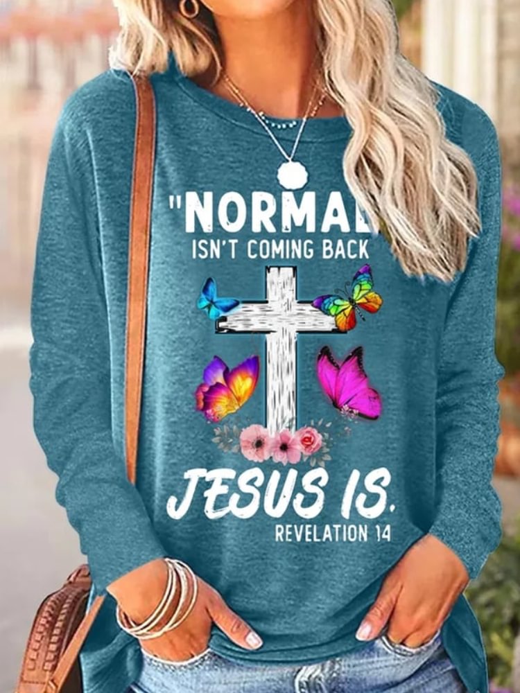 Vefave Faith Cross Butterfly And Letters Print T Shirt