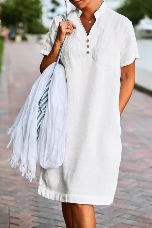 Linen White Basic Dress