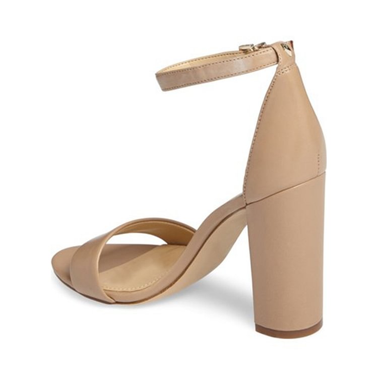 Women's Nude Open Toe Chunky Heels Ankle Strap Sandals Office Heels |FSJ Shoes
