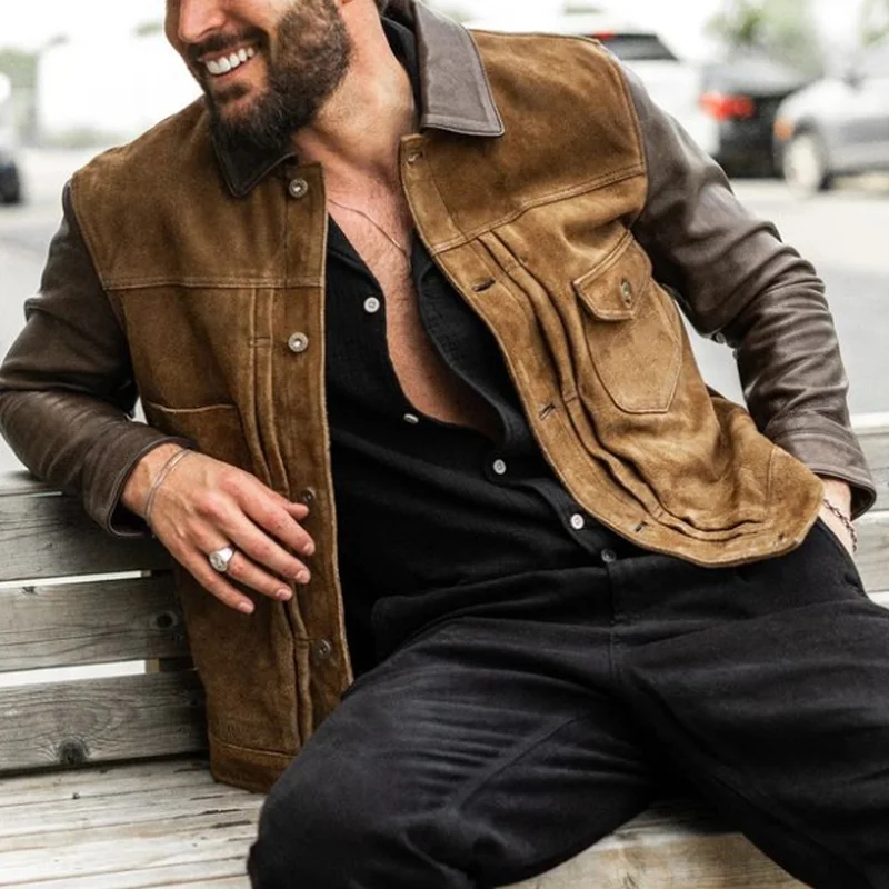 Men's Vintage Suede Paneled Leather Jacket