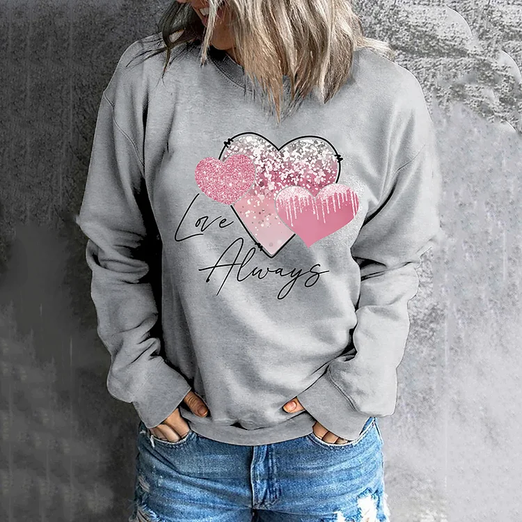 Vefave Casual Pink Heart Long Sleeve Sweatshirt
