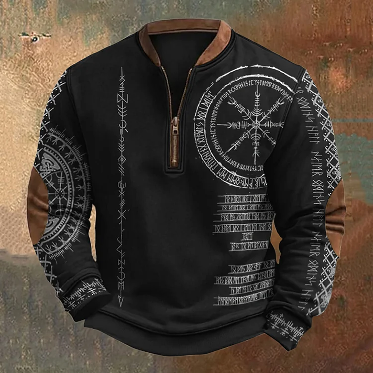 Men's Viking Symbols Rune Inspired Zip Up Sweatshirt