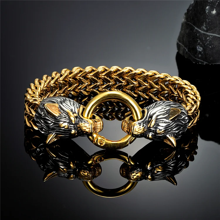 Viking Two-Headed Wolf Stainless Steel Bracelet