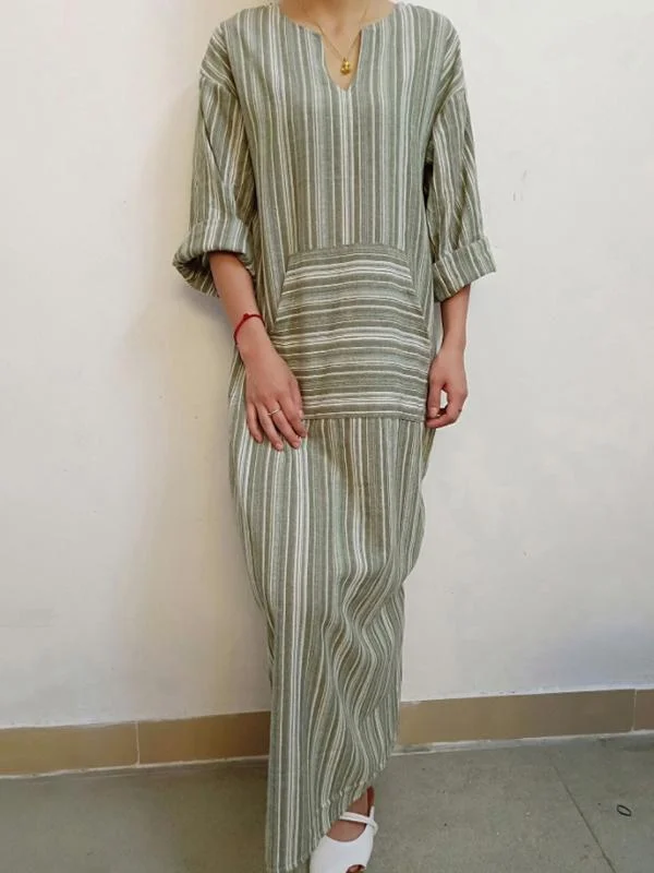 2Color Roomy Comfortable Colorful Stripe Long Dress