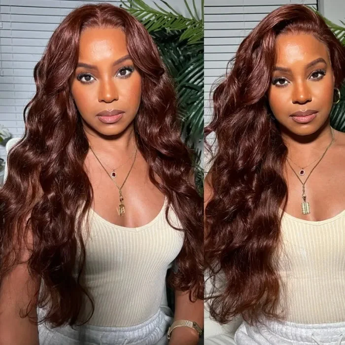 6x5/5x5 Glueless Lace #33 Red Brown Reddish Auburn Color Body Wave Human Hair For Dark Skins