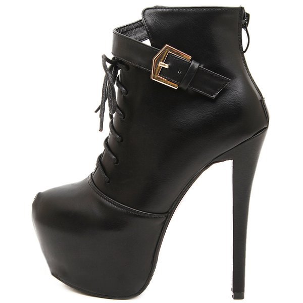 Black Lace up Boots Stiletto Heel Platform Ankle Booties |FSJ Shoes
