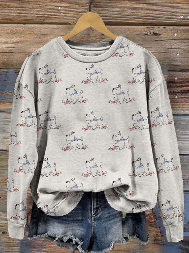 Cute Terrier Embroidered Pattern Comfy Sweatshirt