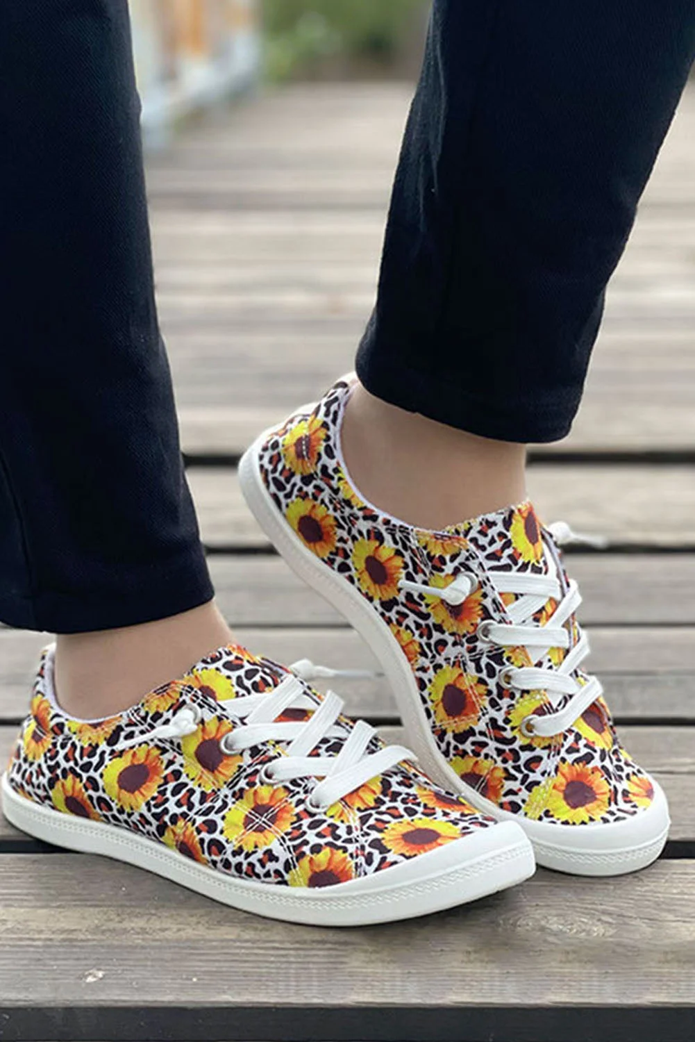 Sunflower Floral Print Canvas Shoes