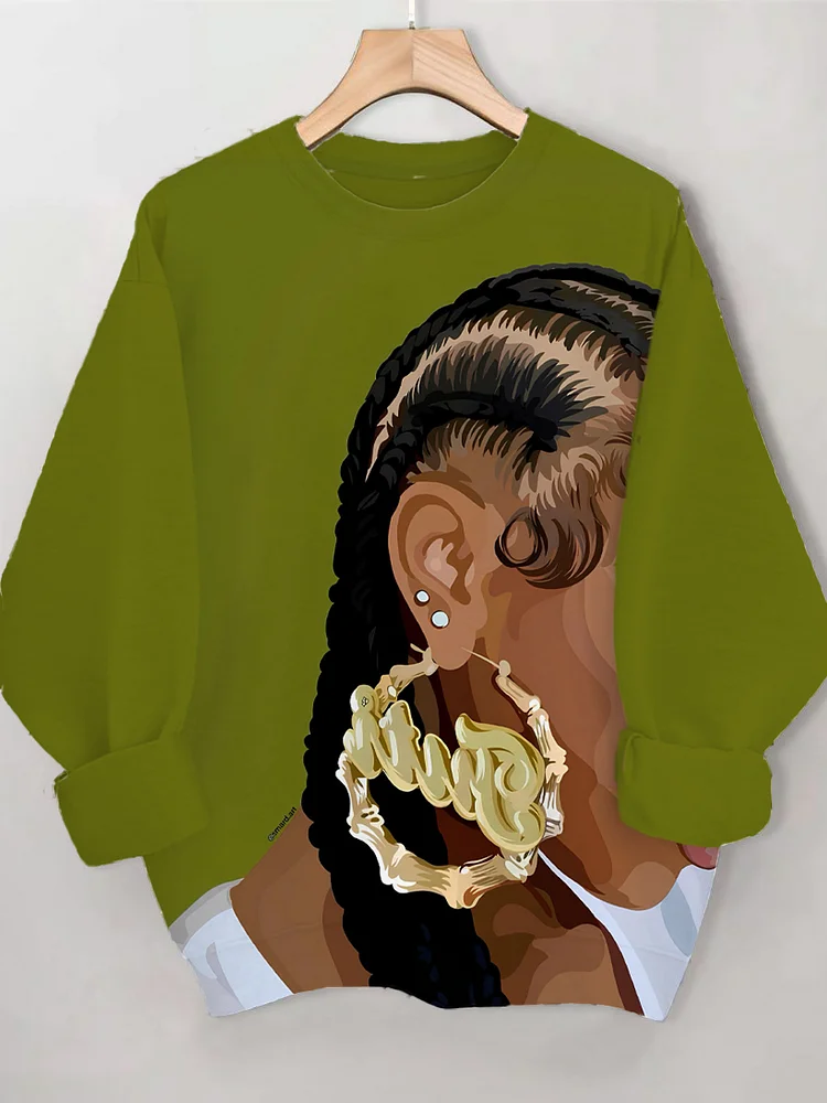 Women's Fashion Afro Woman Art Print Casual Sweatshirt