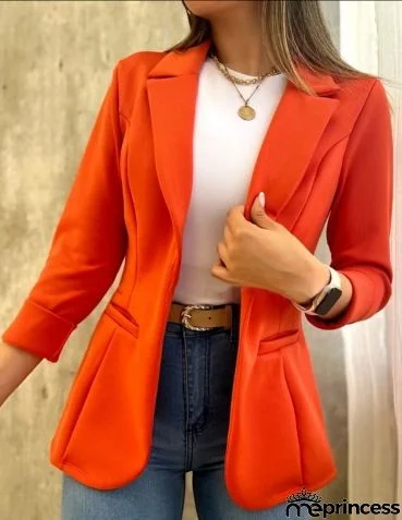 Women Solid Color Simple Long Sleeve Blazer Jacket