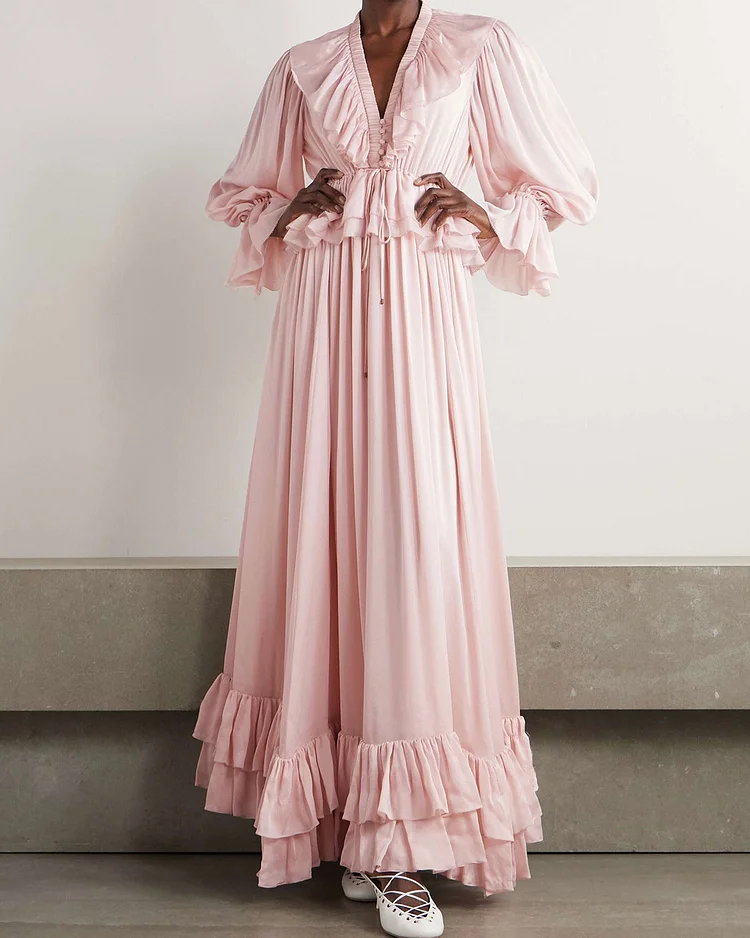 Ruffled silk-chiffon gown