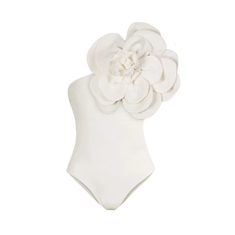3D Flower One Shoulder One Piece Swimsuit Flaxmaker
