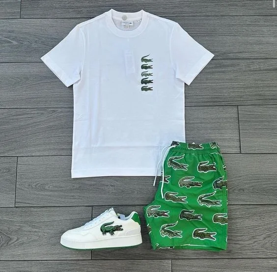 green and white fashion letter printing short suit