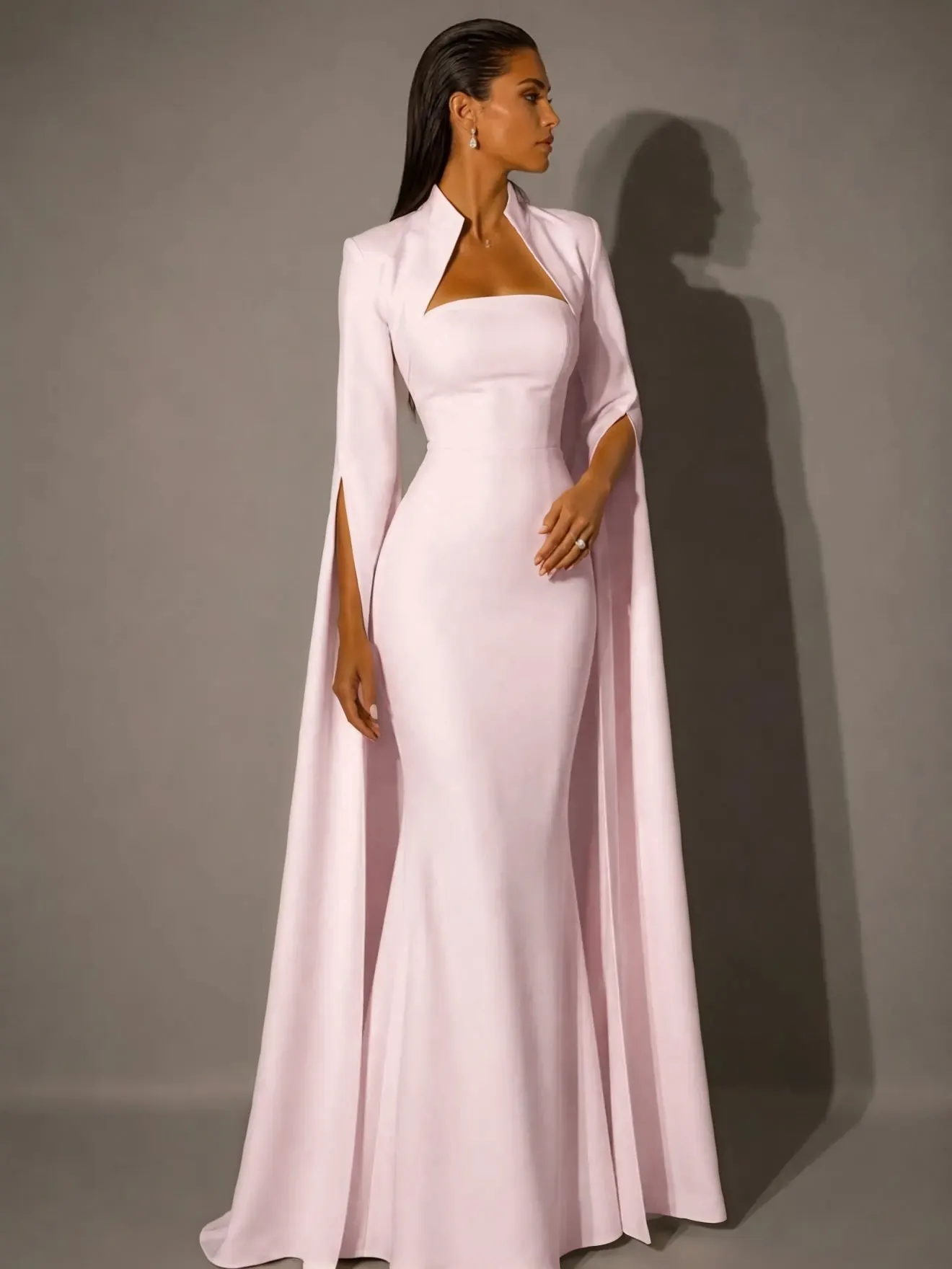 Glamorous Satin High Neck Long Sleeves High-Waisted Long Mermaid Prom Dress | WT0200 Wellcucu