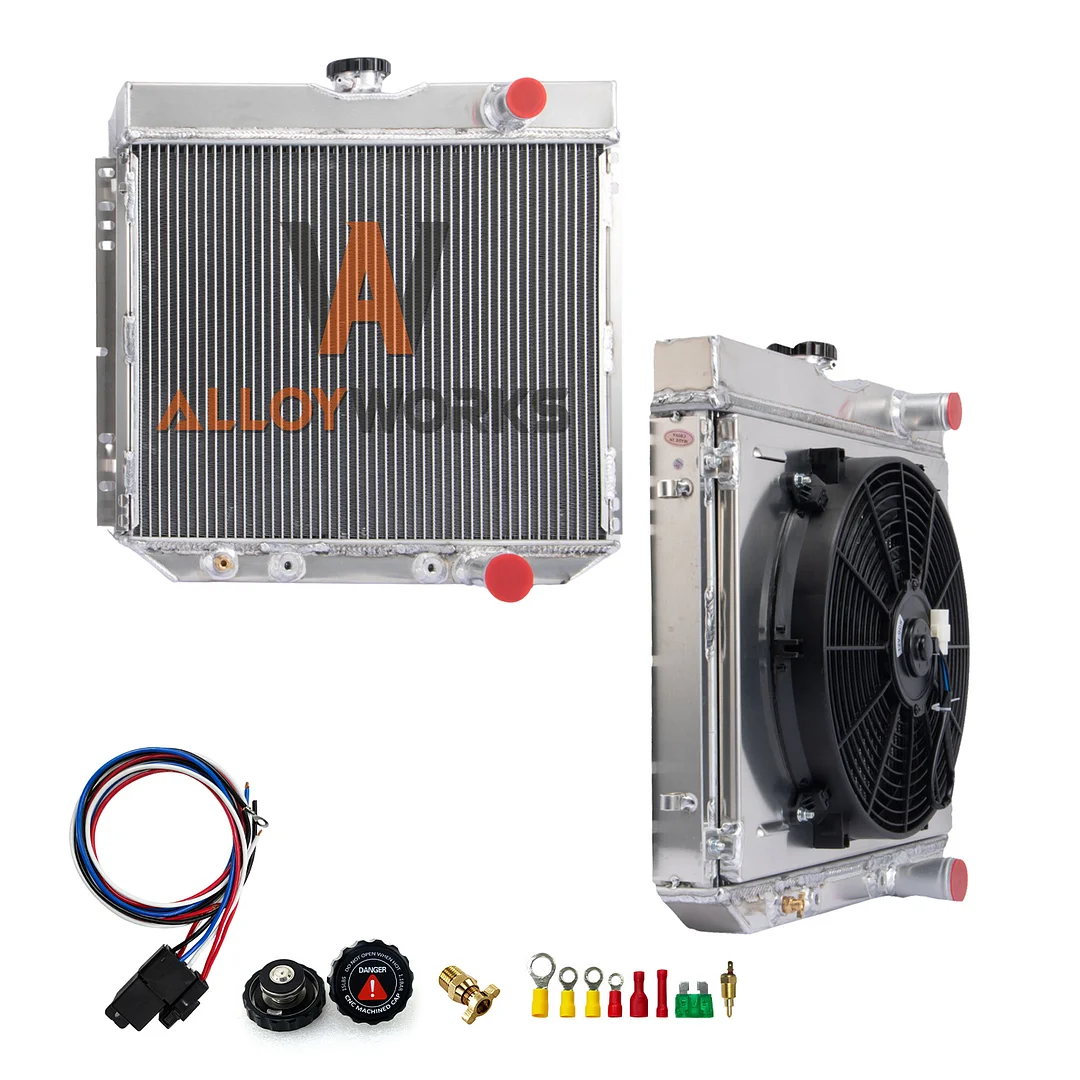 Alloyworks 4 Row Radiator with Shroud Fan Relay For 67-1970 Ford Mustang Mercury 20 2/3" H x 22 1/5" W