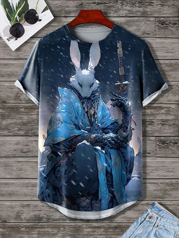 Men's Vintage Night Magic Rabbit Easter Art Painting Print T-Shirt