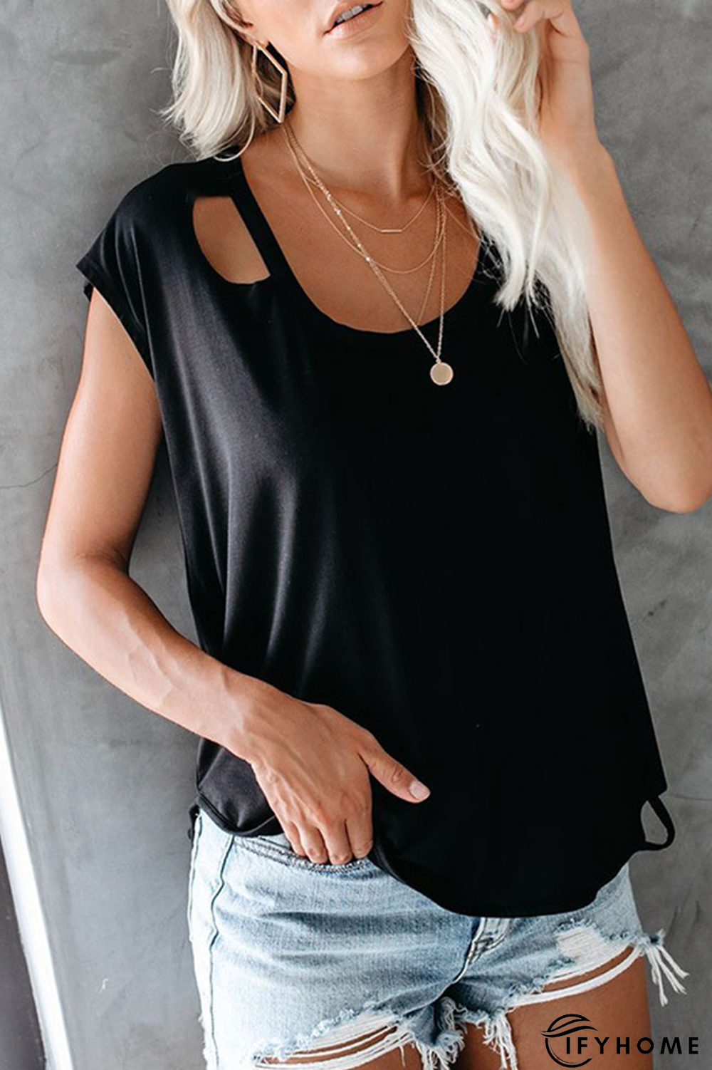 Casual Solid Ripped O Neck T-Shirts(7 Colors) | IFYHOME