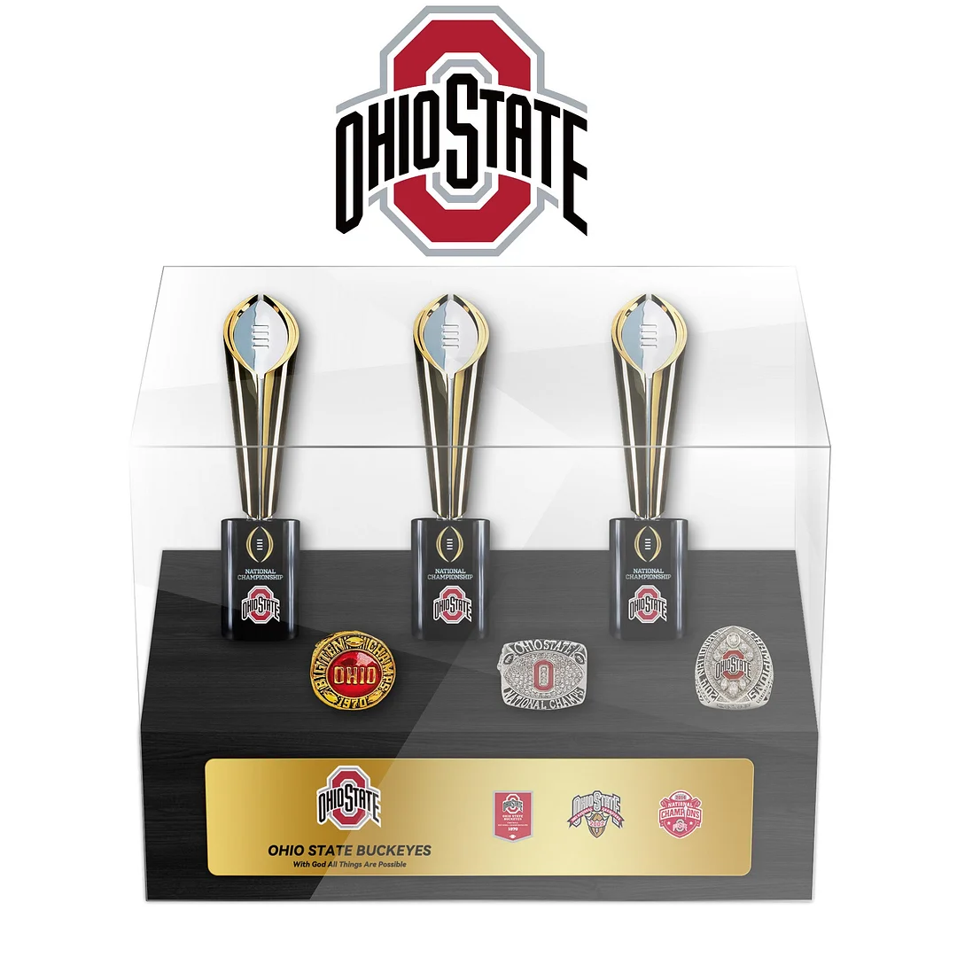 Ohio State Buckeyes College NCAA Football Championship Trophy And Ring Display Case