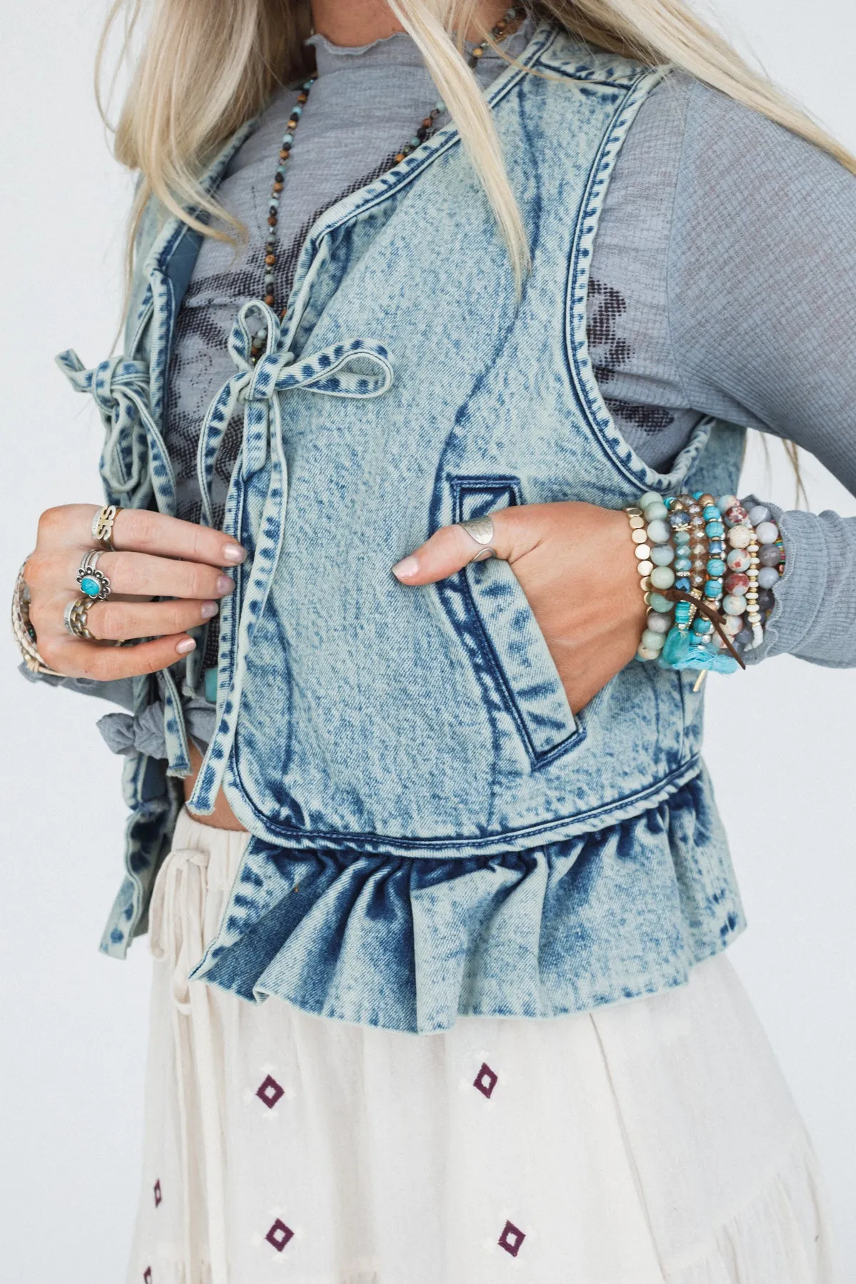 Feeling It Denim Vest - Denim