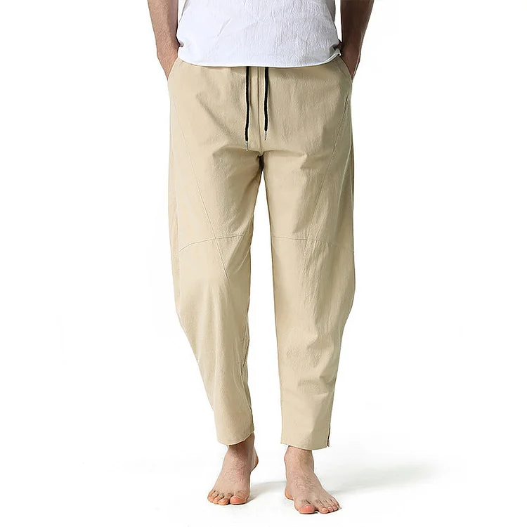 Mens Linen Cotton Loose Casual Lightweight Elastic Waist Pants