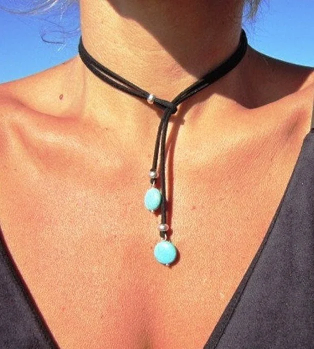 Retro Y-shaped velvet double layer necklace