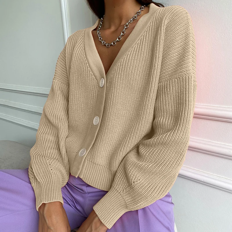 Single Breasted Elegant Solid Color Women’s Sweater Jacket