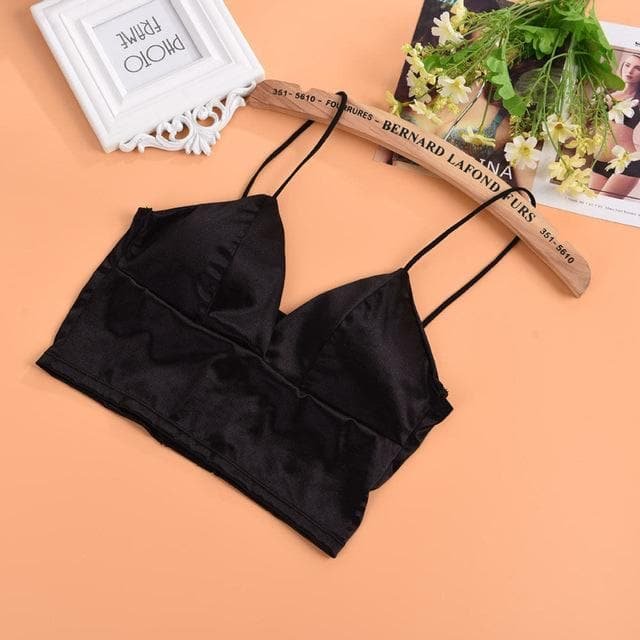 Black/White Strap Silk Smooth Plunge Bralette Bra SP14765