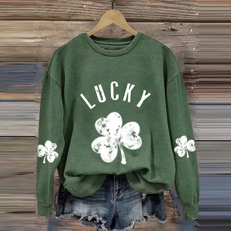 VChics St. Patrick's Day Lucky Shamrock Printed Sweatshirt