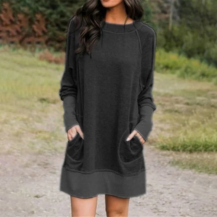 Comstylish Simple Solid Color Paneld Pocket Mini Dress