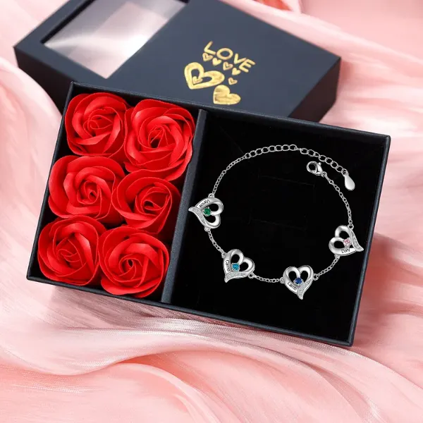 Anello cuore con 3 pietre di nascita e 1 testo personalizzati regalo