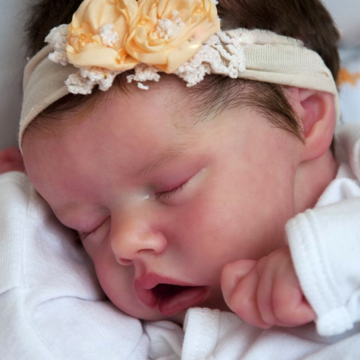  Realistic Reborn Eyes Blinking 17" Silicone Vinyl Newborn Sleeping Baby Doll Girl Named Kara with Hand-Rooted Borwn Hair - Reborndollsshop®-Reborndollsshop®