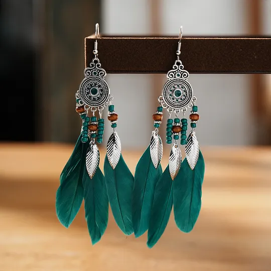 Feather Earrings Round Oil Dripping Craft Earrings Retro Ethnic Holiday Style Your Tixi Yiwu Daisy Jewelry