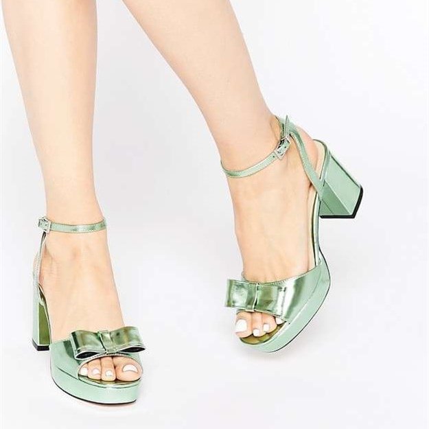 Green Bow Chunky Heel Sandals Open Toe Ankle Strap Sandals |FSJ Shoes