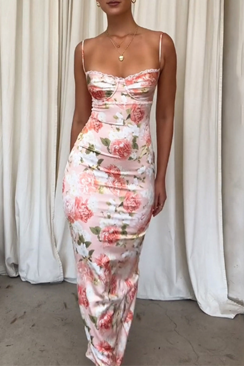 Sexy Celebrities Gradual Change Print Flounce V Neck One Step Skirt Dresses main image 0