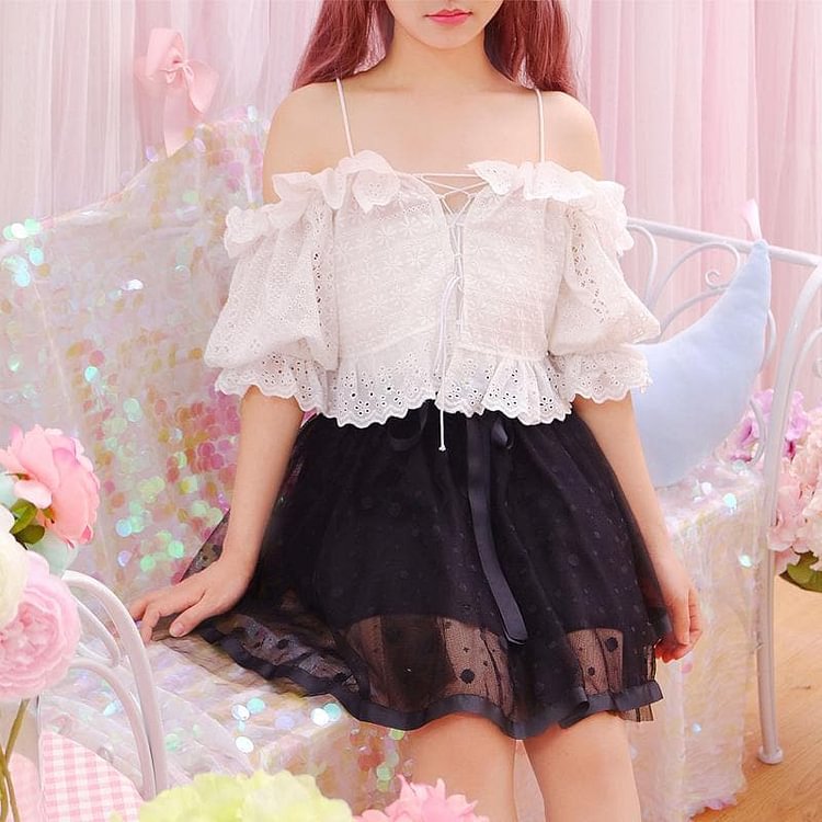 White Sweet Falbala Laced Top SP1812503