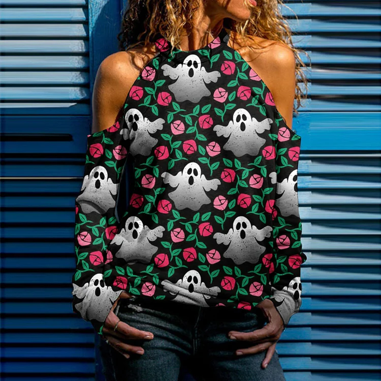 Funny Halloween Print Off-the-Shoulder T-Shirt
