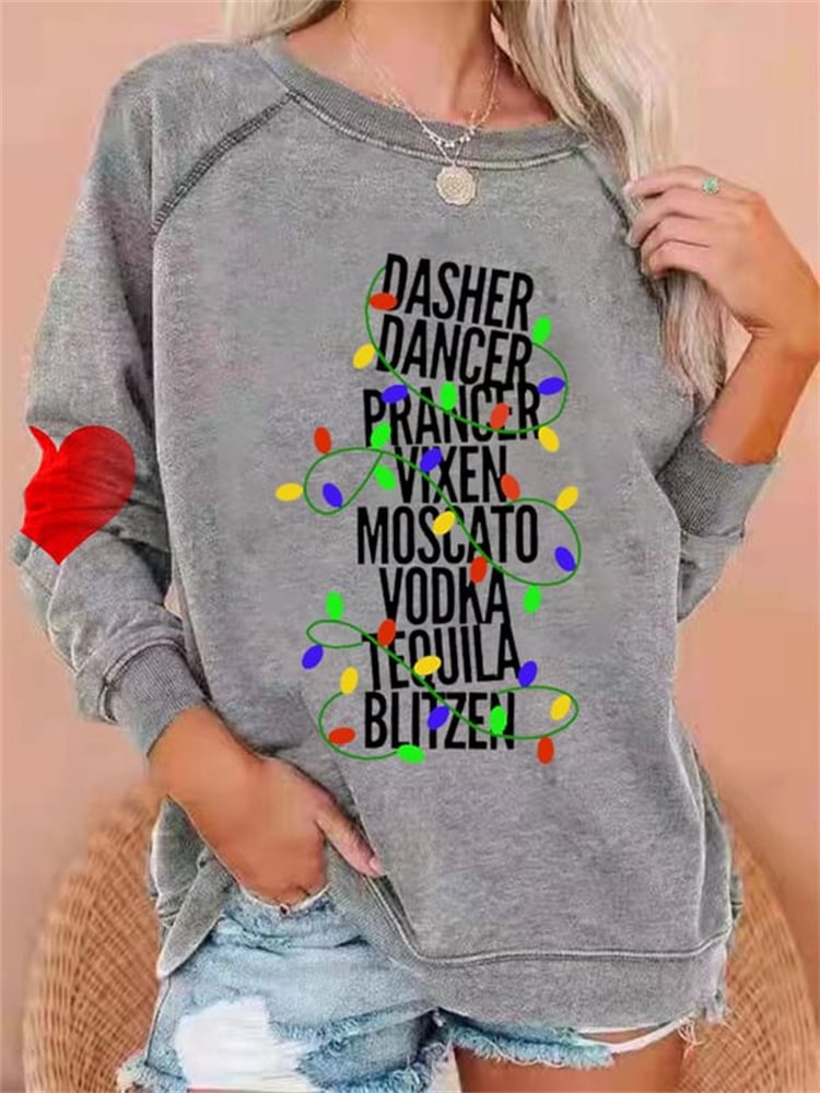 Comstylish Christmas Lights Letters Print Crewneck Sweatshirt