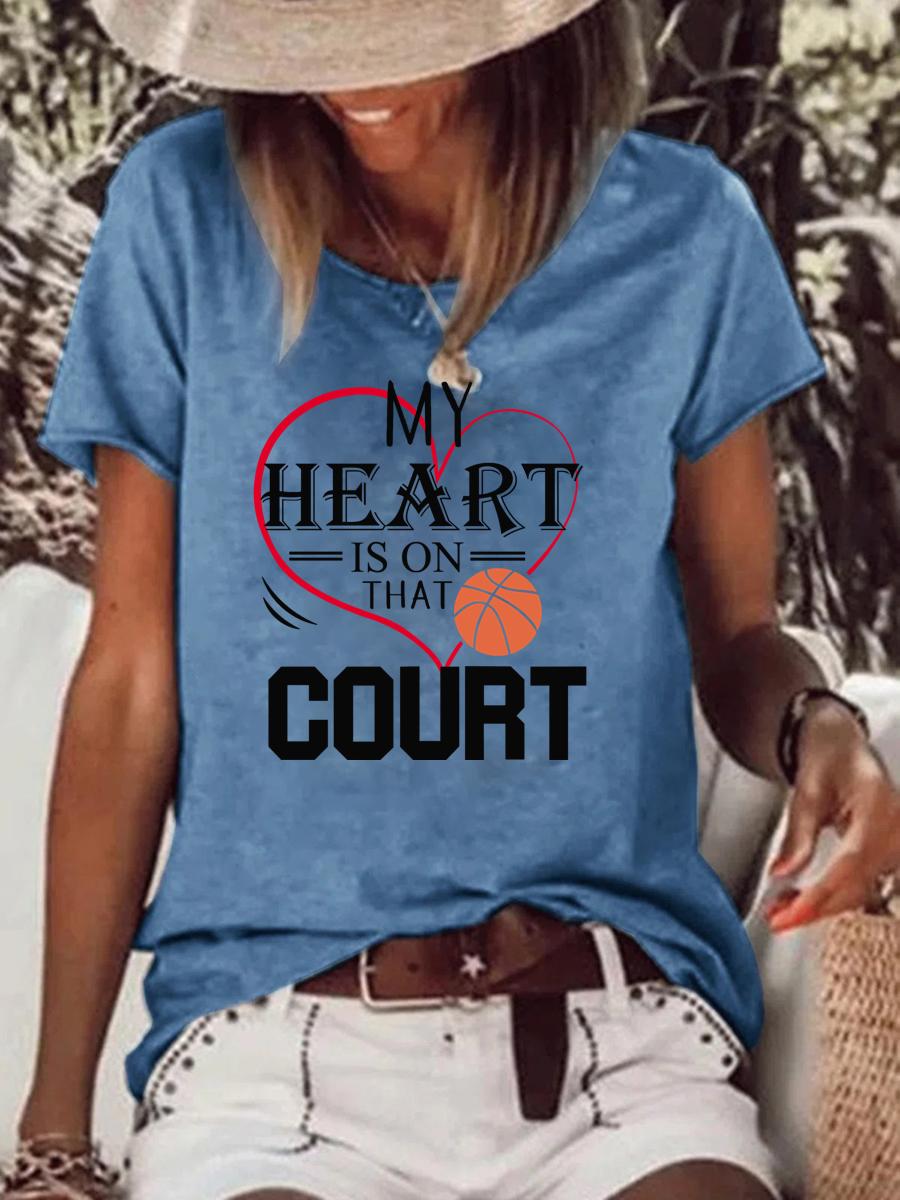 My Heart is on that Court Basketball Raw Hem Tee-Guru-buzz
