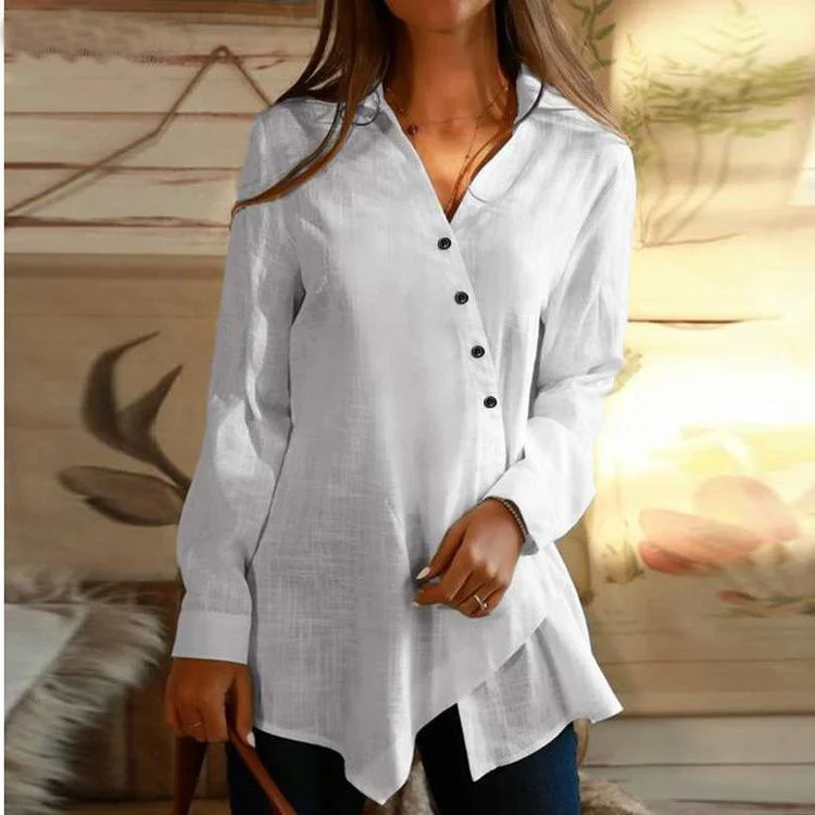 Elegant Women Linen Shirt Long Sleeve Blouse