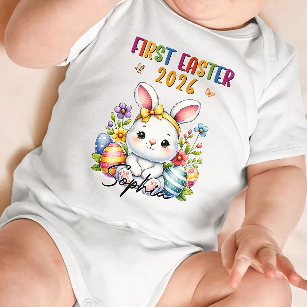 Personalized Baby's First Easter Bodysuit First Easter Bunny Chicken With Alphabet Letters - Personalized Baby Onesie