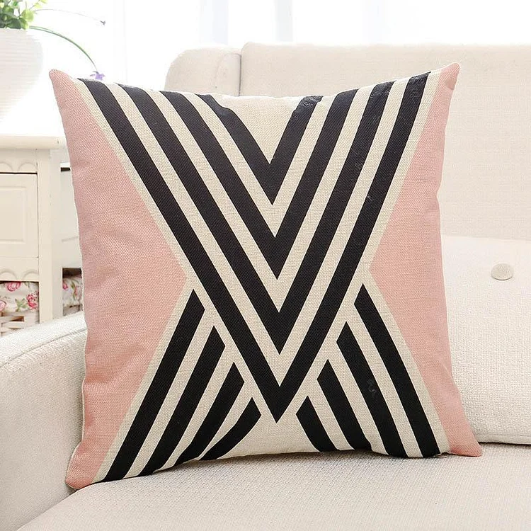Pink Geometric Printed Pillow Case