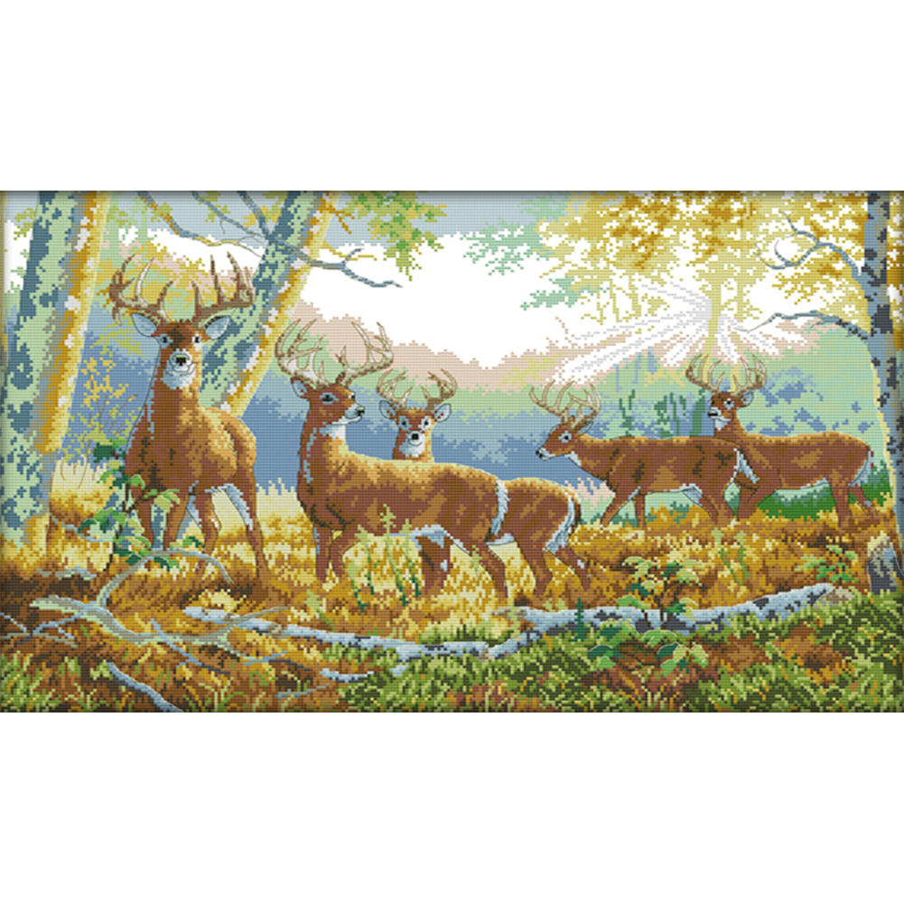 Joysunday 11CT Stamped Cross Stitch - Five deer in the forest (77*52cm)