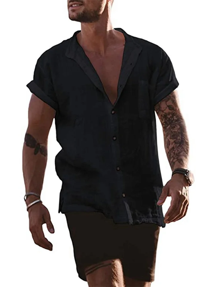 Summer Men's Solid Color Casual Pocket Short-sleeved Casual Men's Shirt Linen Short-sleeved Shirt S,M,L,XL,XXL,XXXL-JRSEE